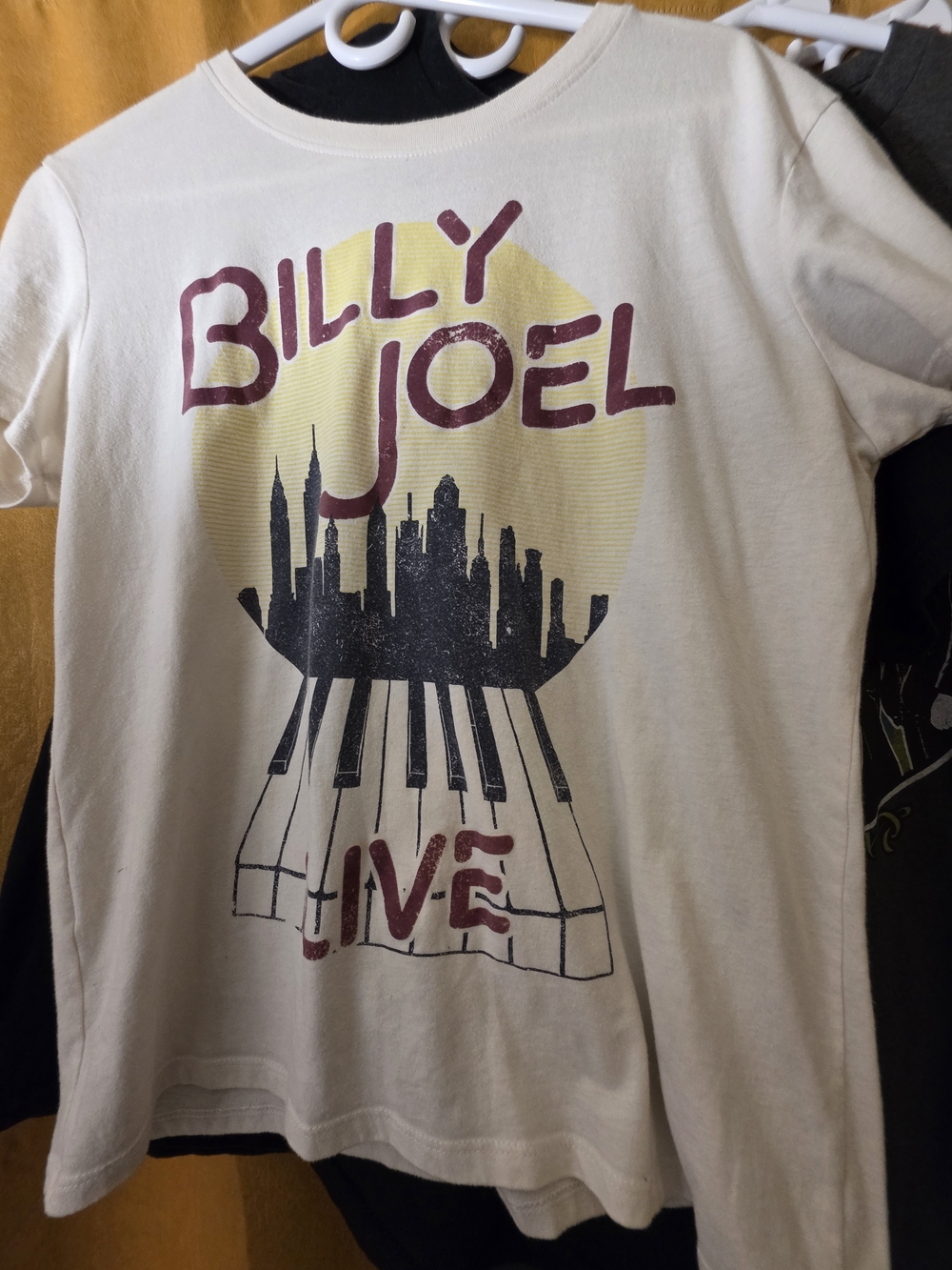 Lucky Brand Cream Billy Joel Graphic Tee with Yellow and Black Design